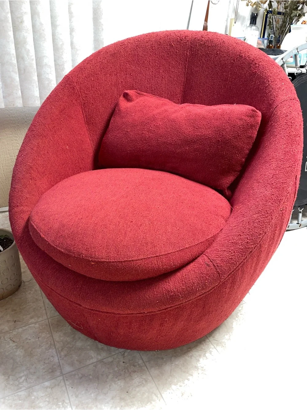 Thayer Coggin Milo Baughman Good Egg Swivel Chairs PAIR IN WINE
